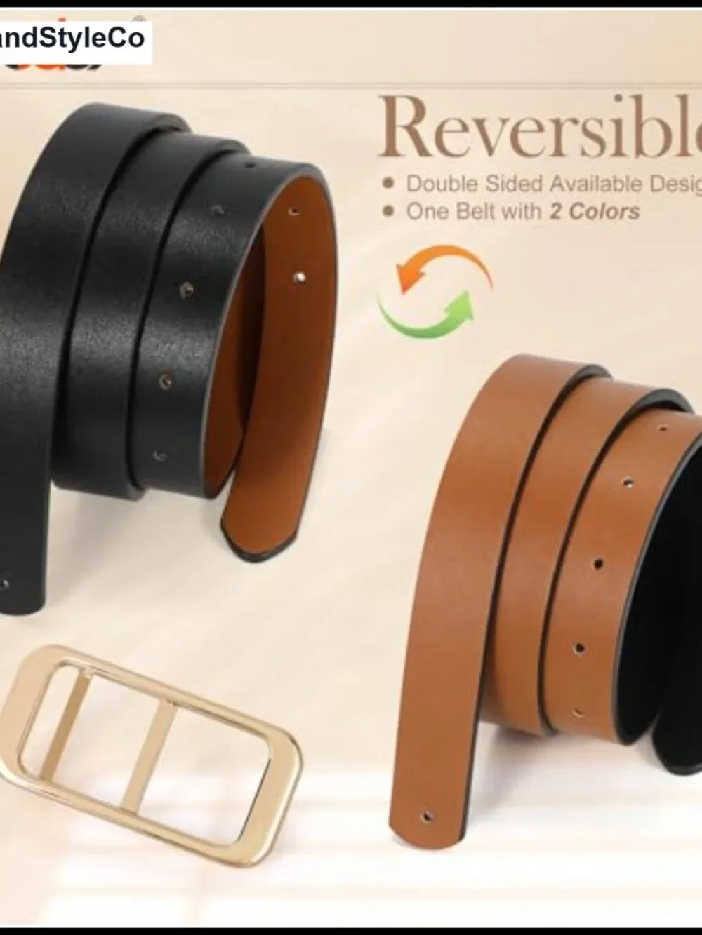Reversible Faux Leather Belt with Gold Buckle - Skinny 0.9